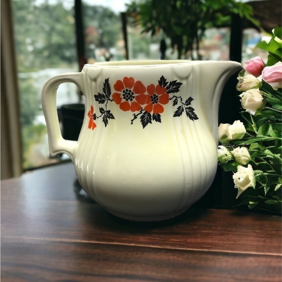 Vintage Hall Red Poppy Ceramic Water Pitcher - Picture 1 of 8